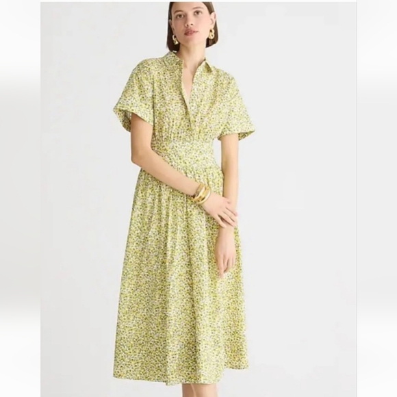 J. Crew Fitted Waist Shirtdress In Butter Yellow with Liberty Fabric Size 12 - Picture 1 of 13